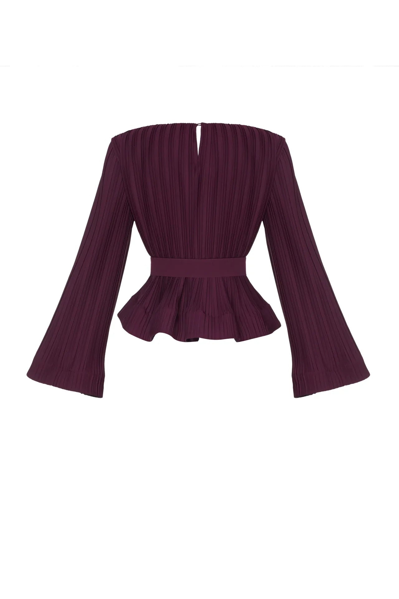 Pleated flared-sleeve top and maxi skirt set with waist belt – Rosiny