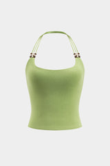 Beaded Halter Neck Backless Cami Top