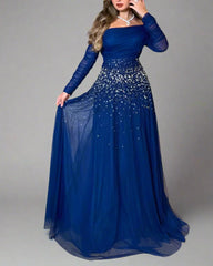 Off-shoulder tulle gown with crystal embellishments – STELLARA