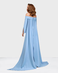 Strapless long sleeve blue dress with 3D flowers - Bolee