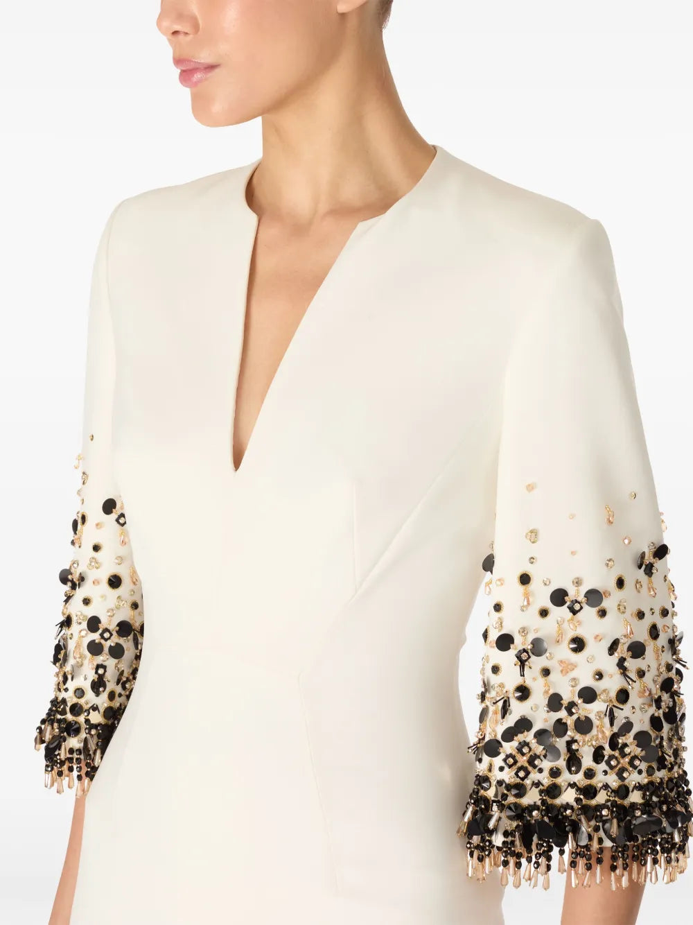 V-neck column dress with embellished sleeves – IVIRY