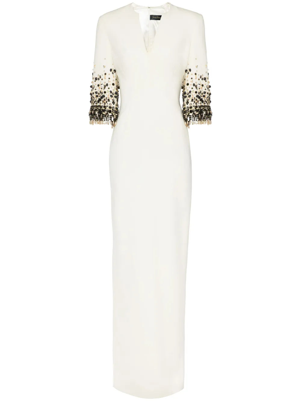 V-neck column dress with embellished sleeves – IVIRY