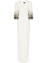 V-neck column dress with embellished sleeves – IVIRY