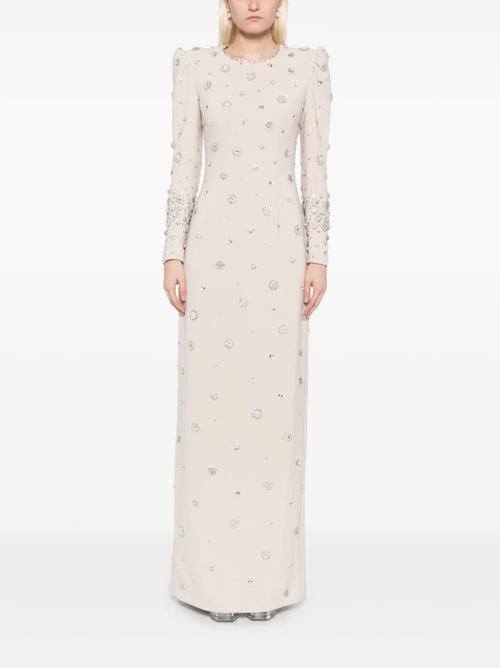 embellished long-sleeve gown with crystal accents – Joreen