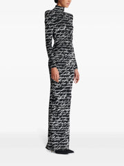 Long sleeve script-print gown with high neck – Nokil