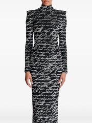 Long sleeve script-print gown with high neck – Nokil