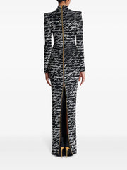 Long sleeve script-print gown with high neck – Nokil