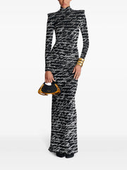 Long sleeve script-print gown with high neck – Nokil