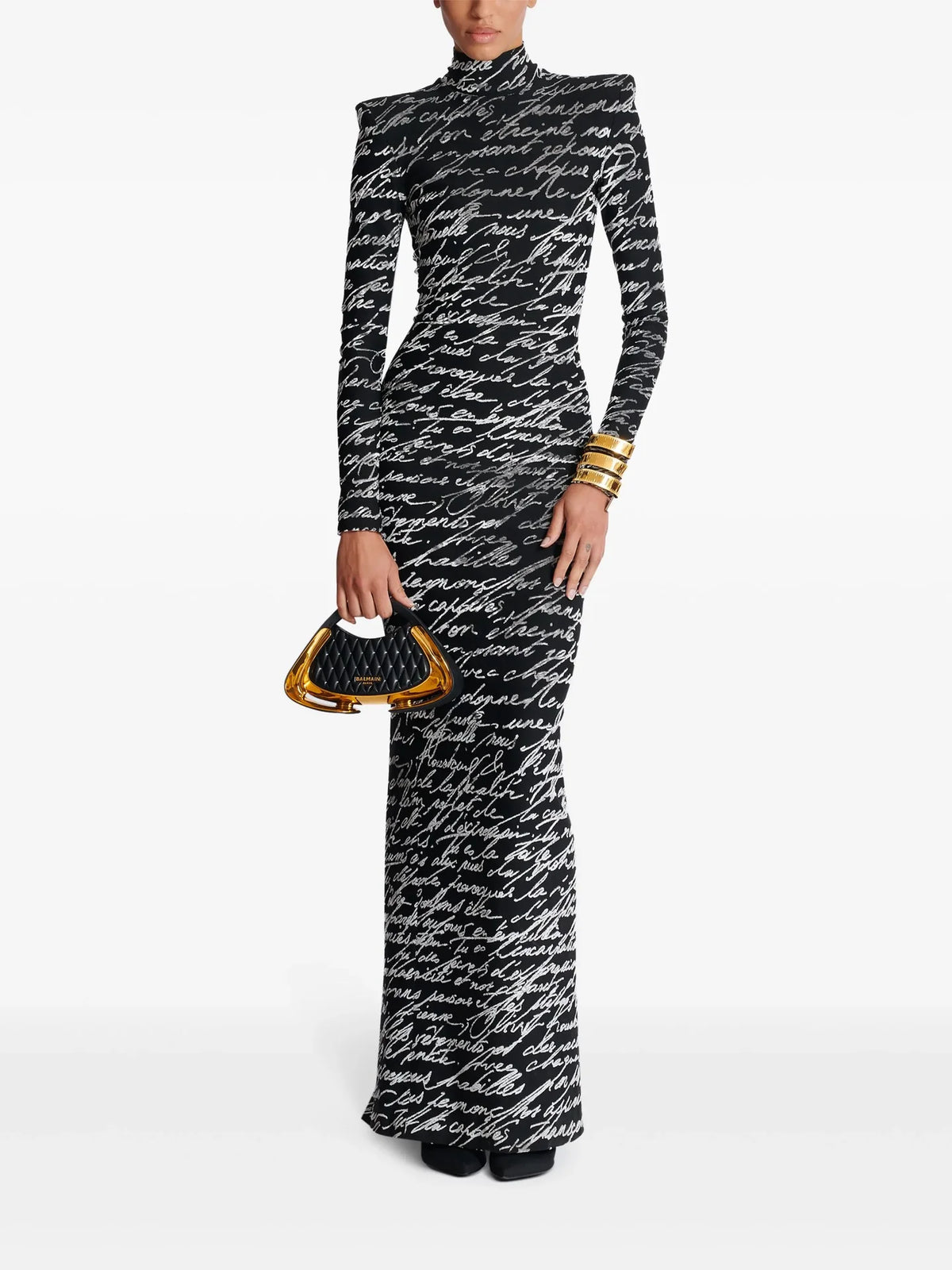 Long sleeve script-print gown with high neck – Nokil