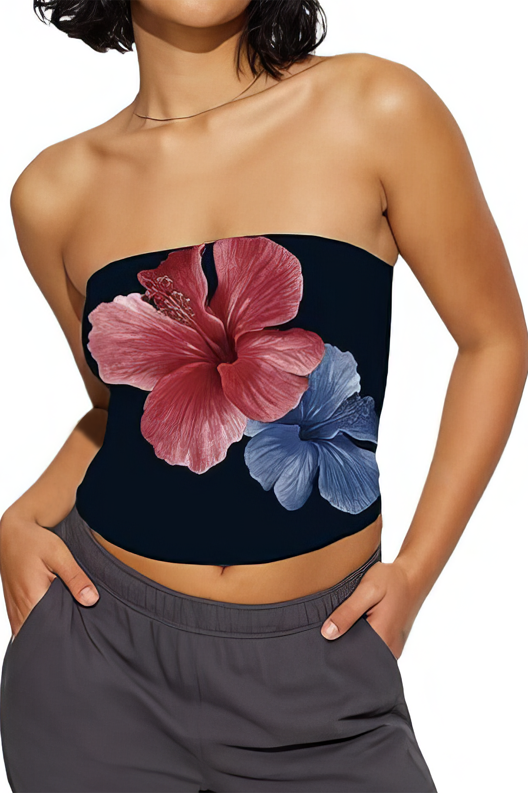 Floral Print Strapless Tube Top