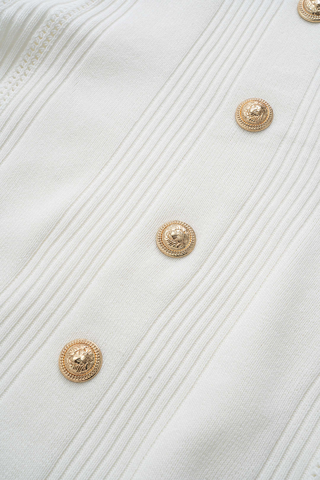Knit Metallic Button Top And Skirt Set