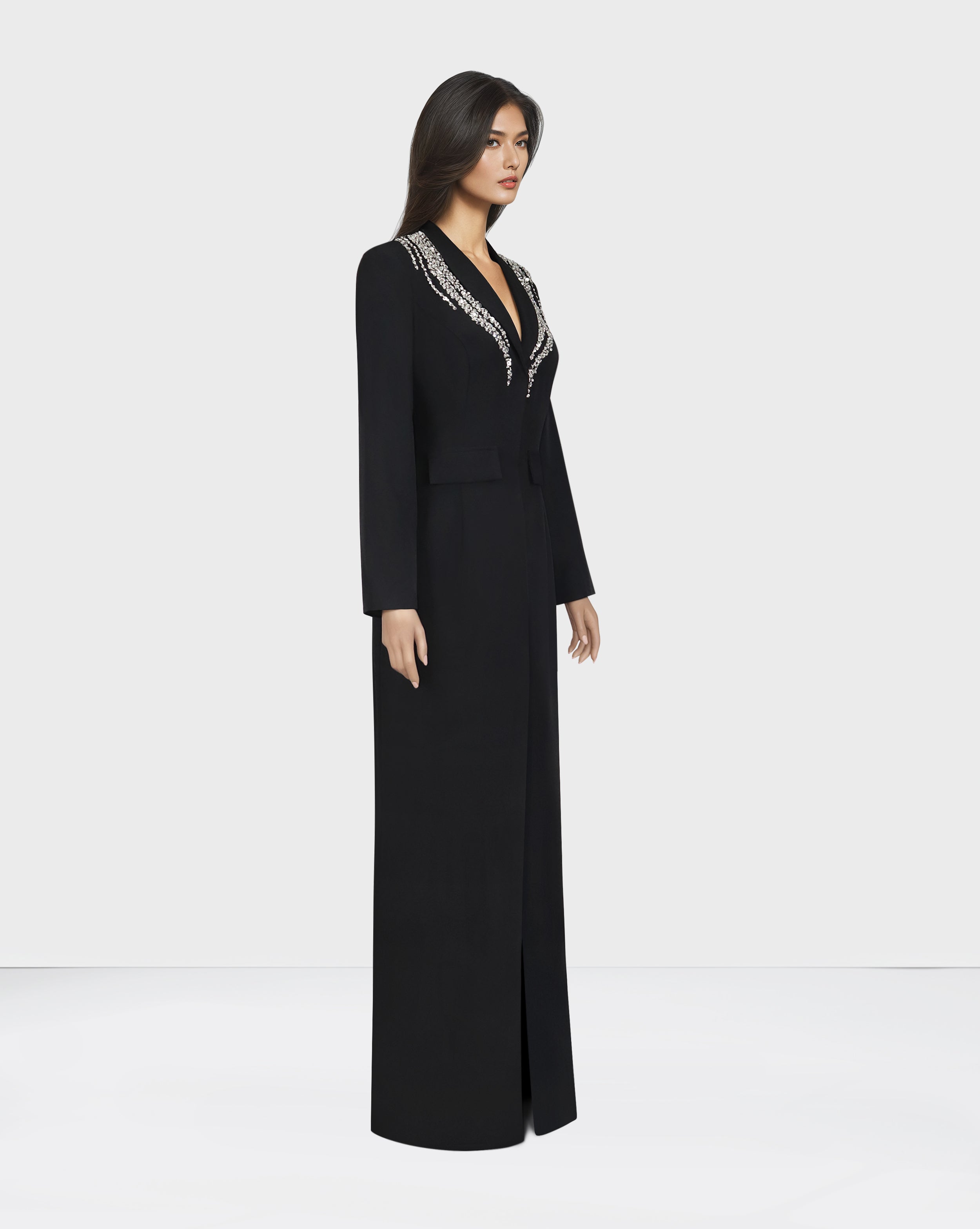 Blazer black dress with beaded shoulders-Fanie