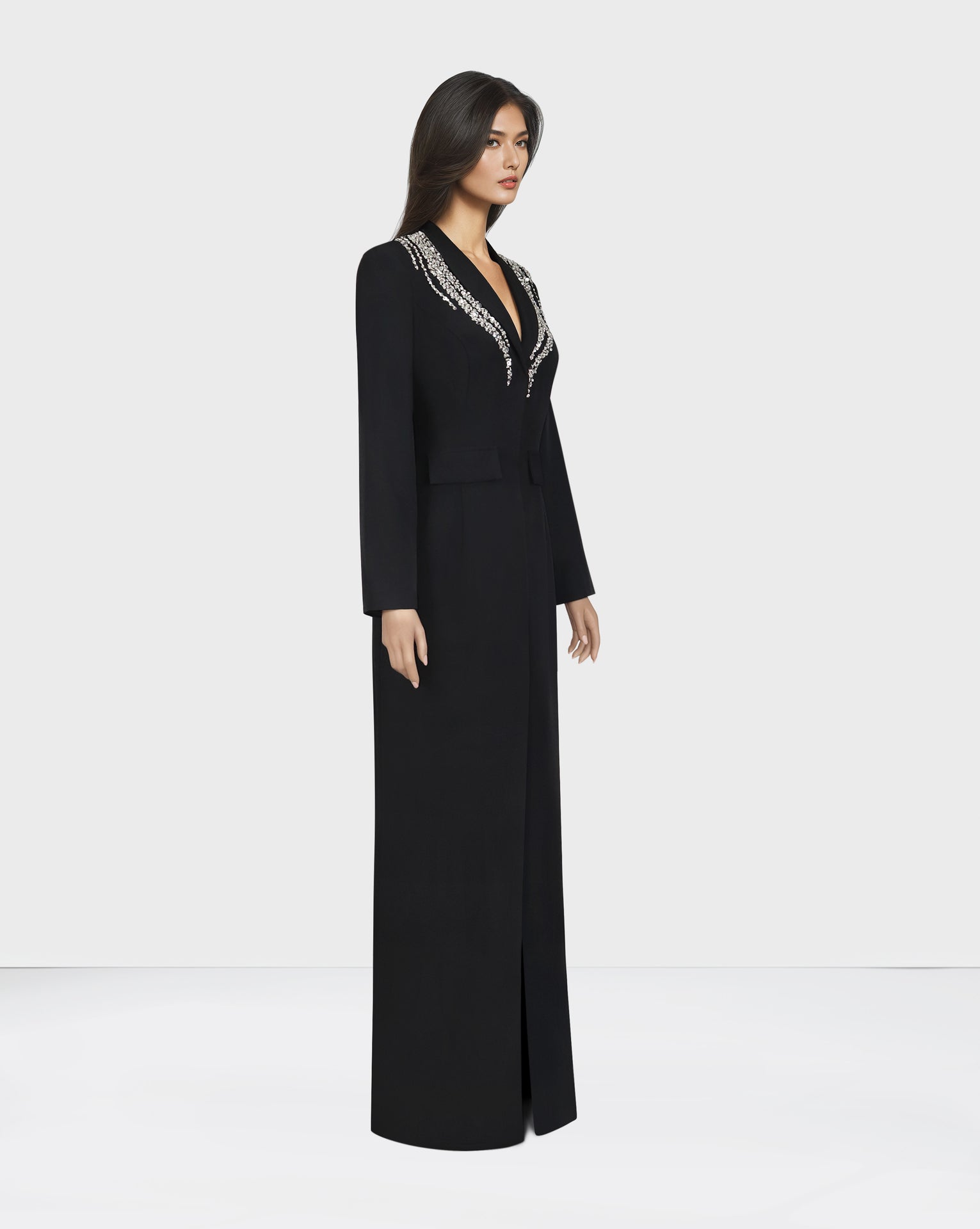 Blazer black dress with beaded shoulders-Fanie