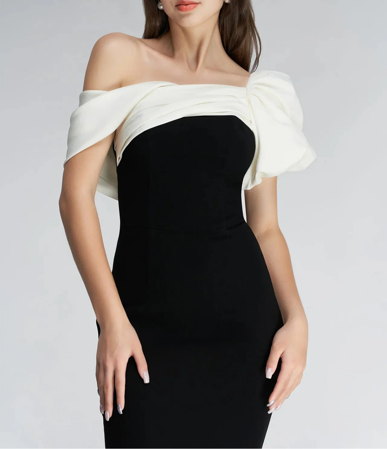 Off-shoulder column dress with draped sleeves - Rethabel