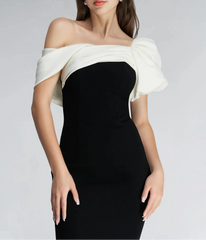 Off-shoulder column dress with draped sleeves - Rethabel