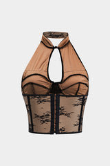 Lace Bead Cut Out Backless Bustier Corset Tank Top