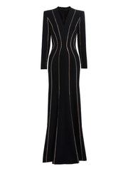 long-sleeve gown with contour stud detailing – ASTRID