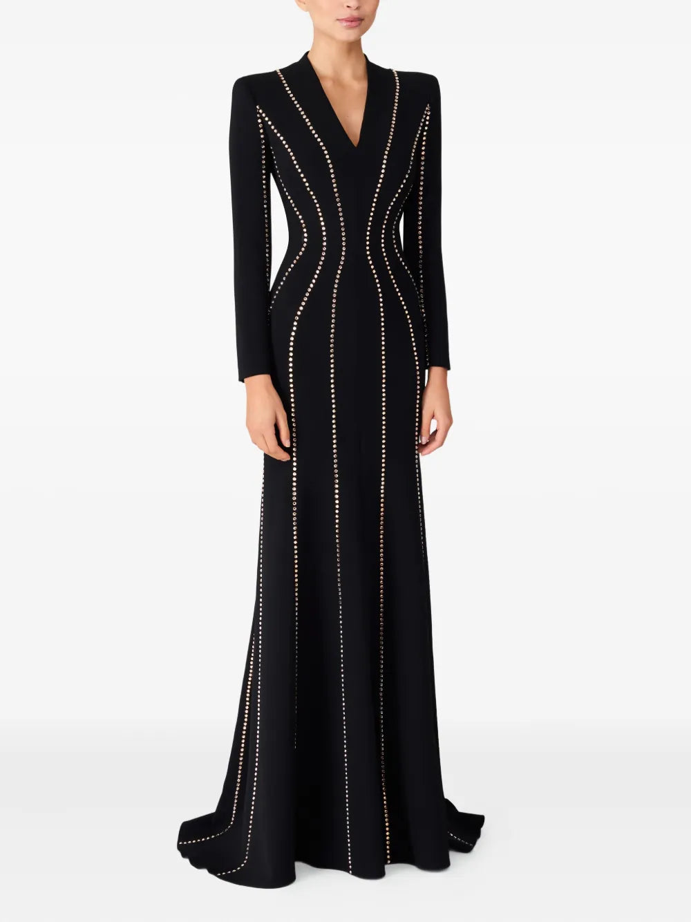 long-sleeve gown with contour stud detailing – ASTRID
