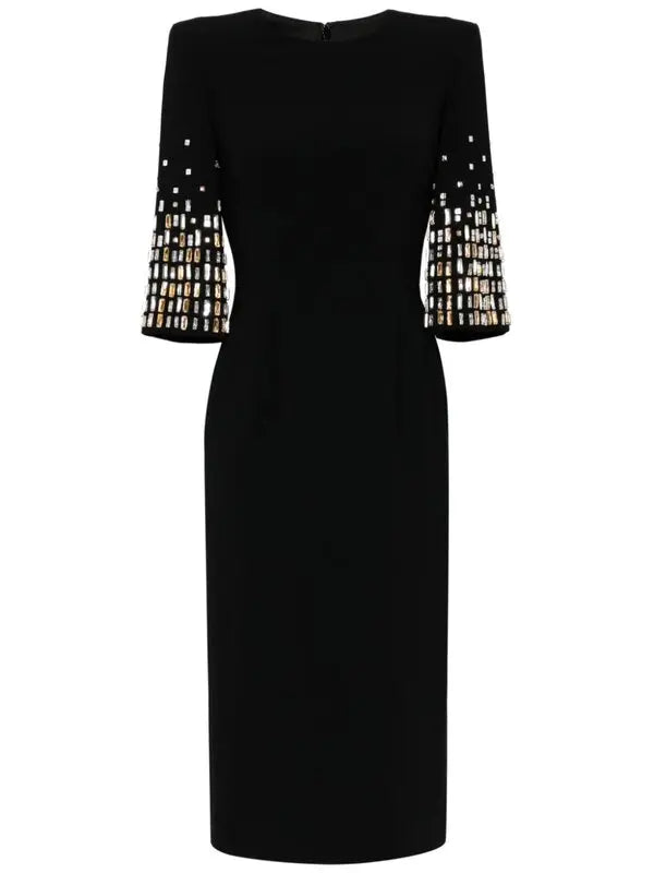 3/4 sleeve midi dress with metallic embellished cuffs – NOOIR