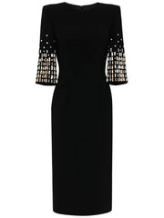3/4 sleeve midi dress with metallic embellished cuffs – NOOIR