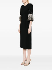 3/4 sleeve midi dress with metallic embellished cuffs – NOOIR