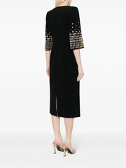 3/4 sleeve midi dress with metallic embellished cuffs – NOOIR