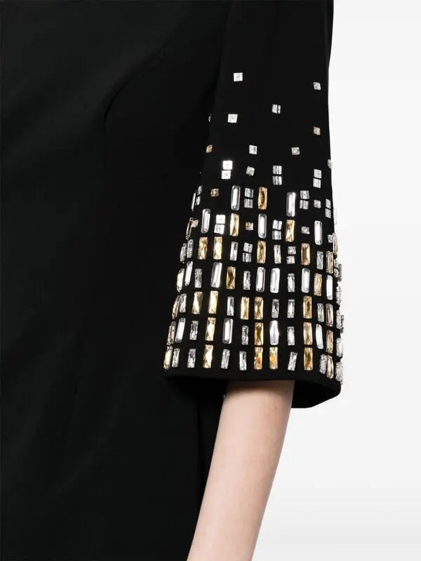 3/4 sleeve midi dress with metallic embellished cuffs – NOOIR