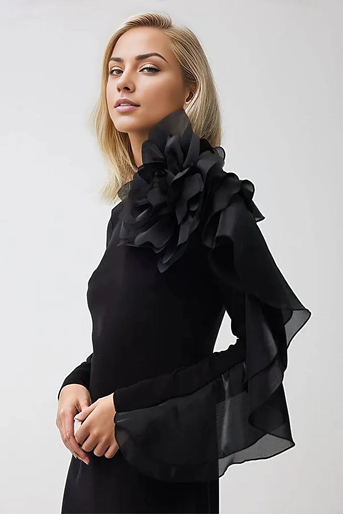 floral-shoulder crepe gown – Golan
