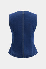Denim Button Vest And Wide Leg Jeans Set
