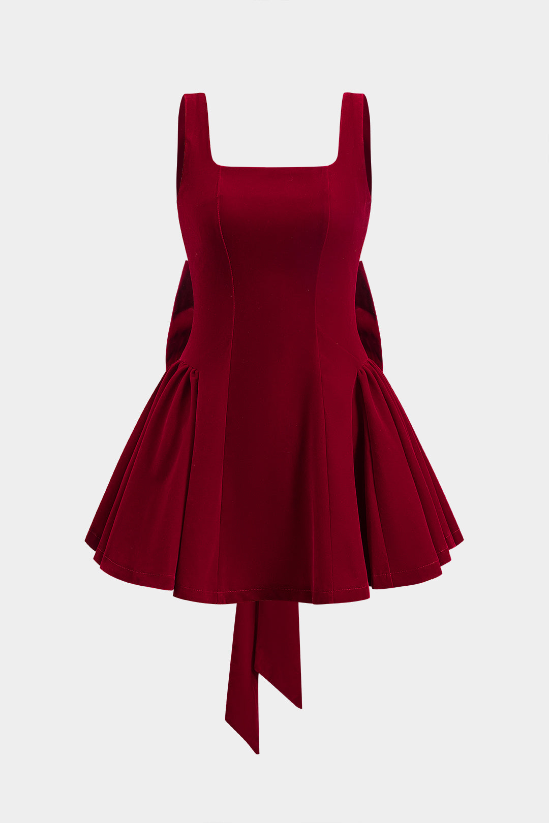 Velvet Pleated Bow Backless Zipper Slip Mini Dress