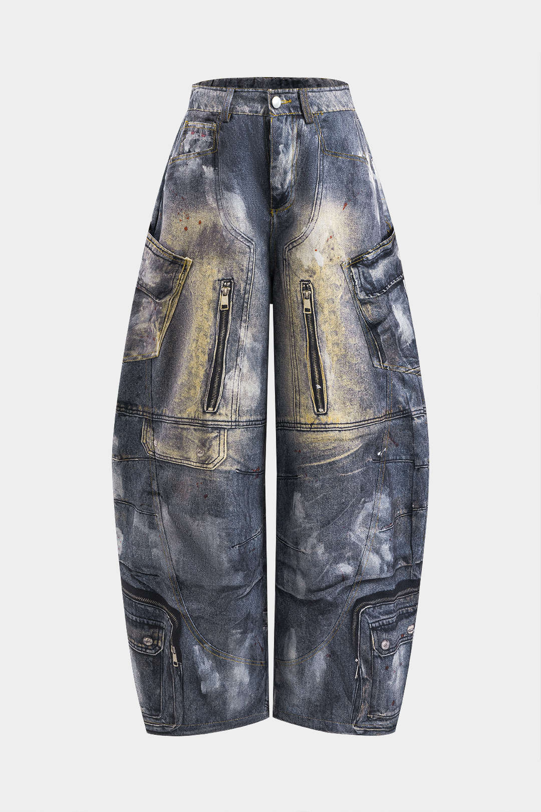 Abstract Print Pocket Barrel Trousers