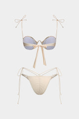 Mesh Embroidery Ruched Tie Up Bikini Set