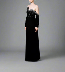 Long-Sleeve Column Dress with Crystal Embellishments - Marilyn
