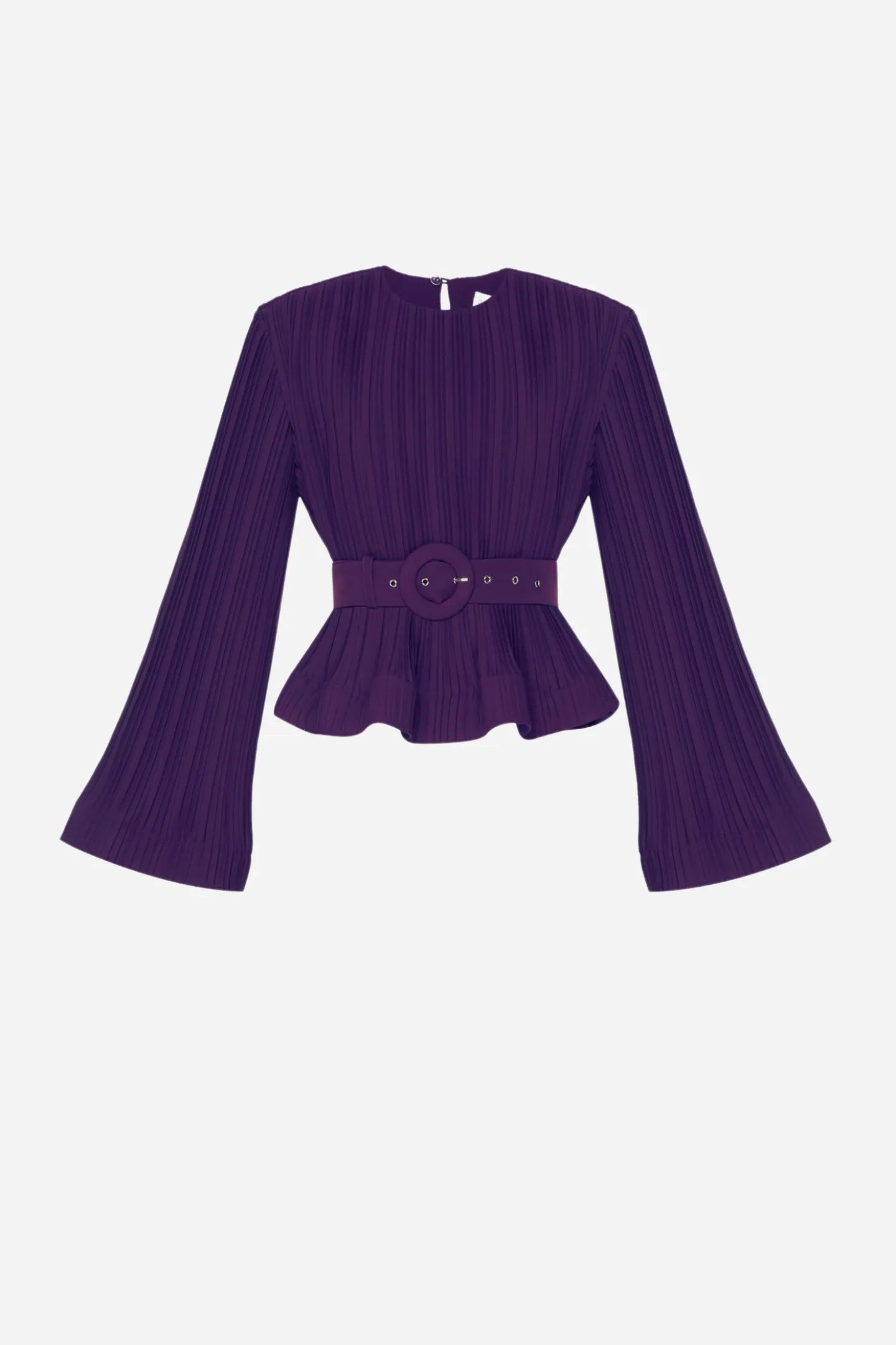 Pleated flared-sleeve top and maxi skirt set with waist belt – Rosiny