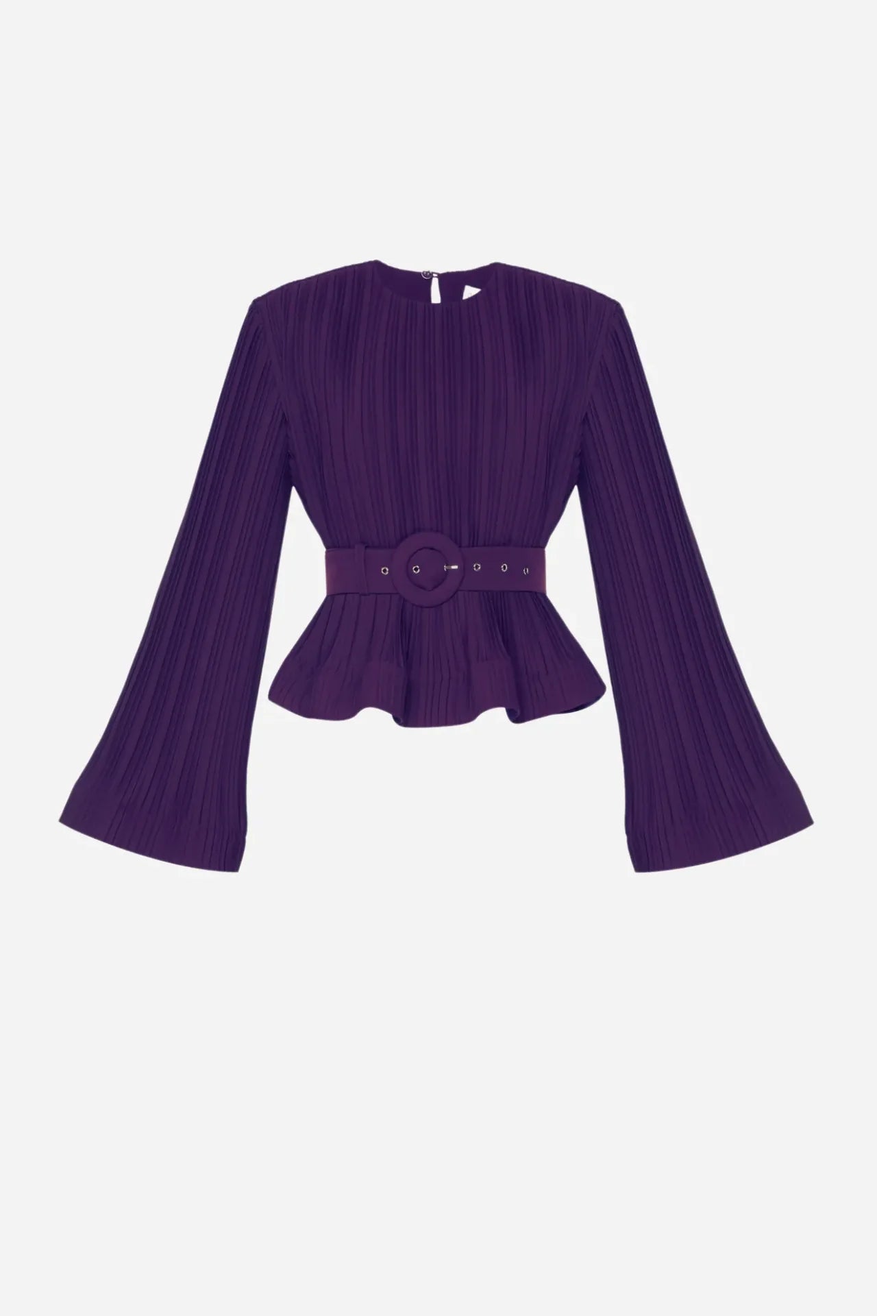 Pleated flared-sleeve top and maxi skirt set with waist belt – Rosiny
