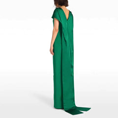 Off-shoulder column gown with draped overlay – Nirven