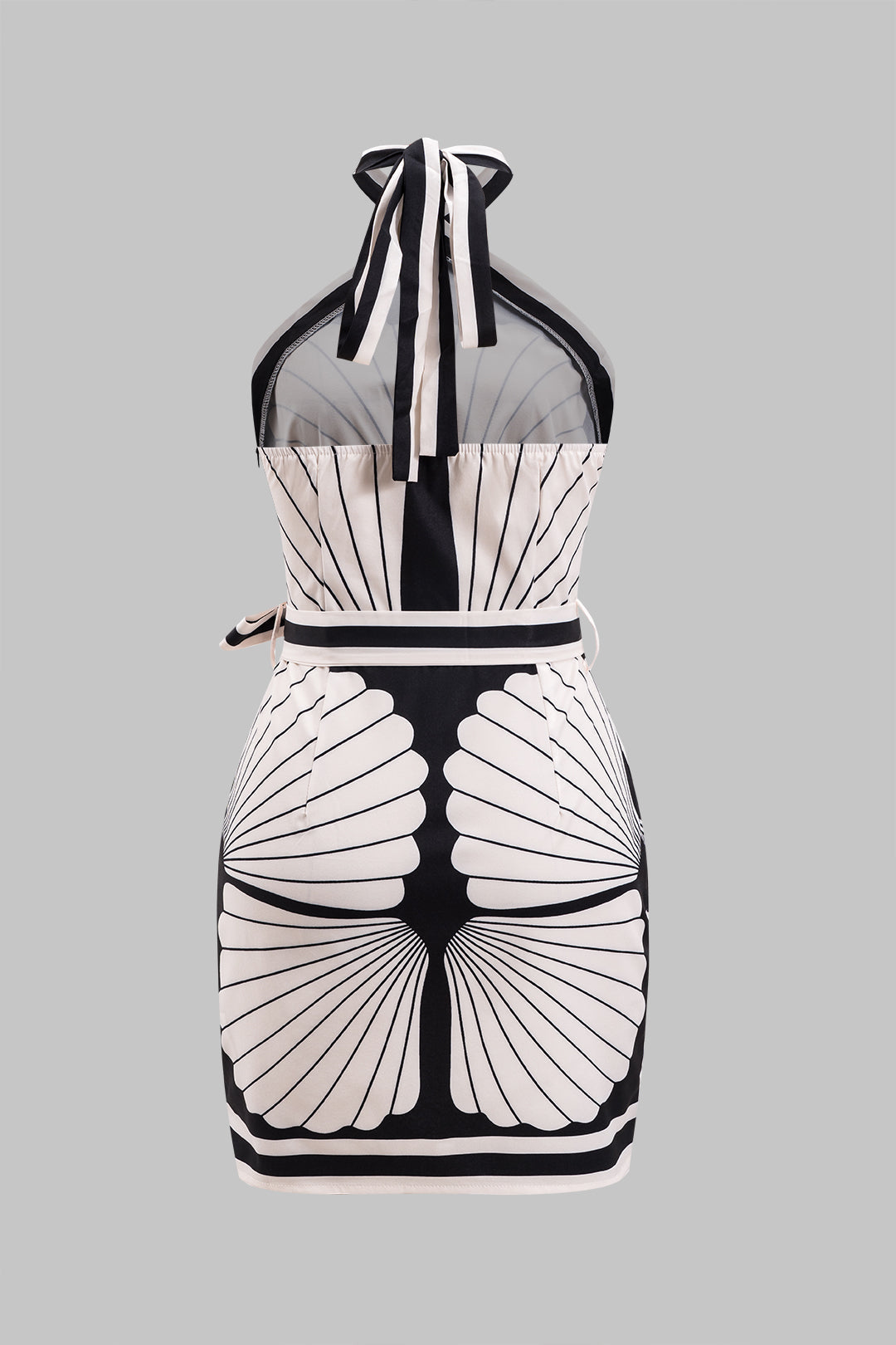 Abstract Floral Print Satin Ruched Halter Neck Strappy Backless Mini Dress