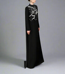 Long-sleeve flared dress with floral embellishment - BLOOM