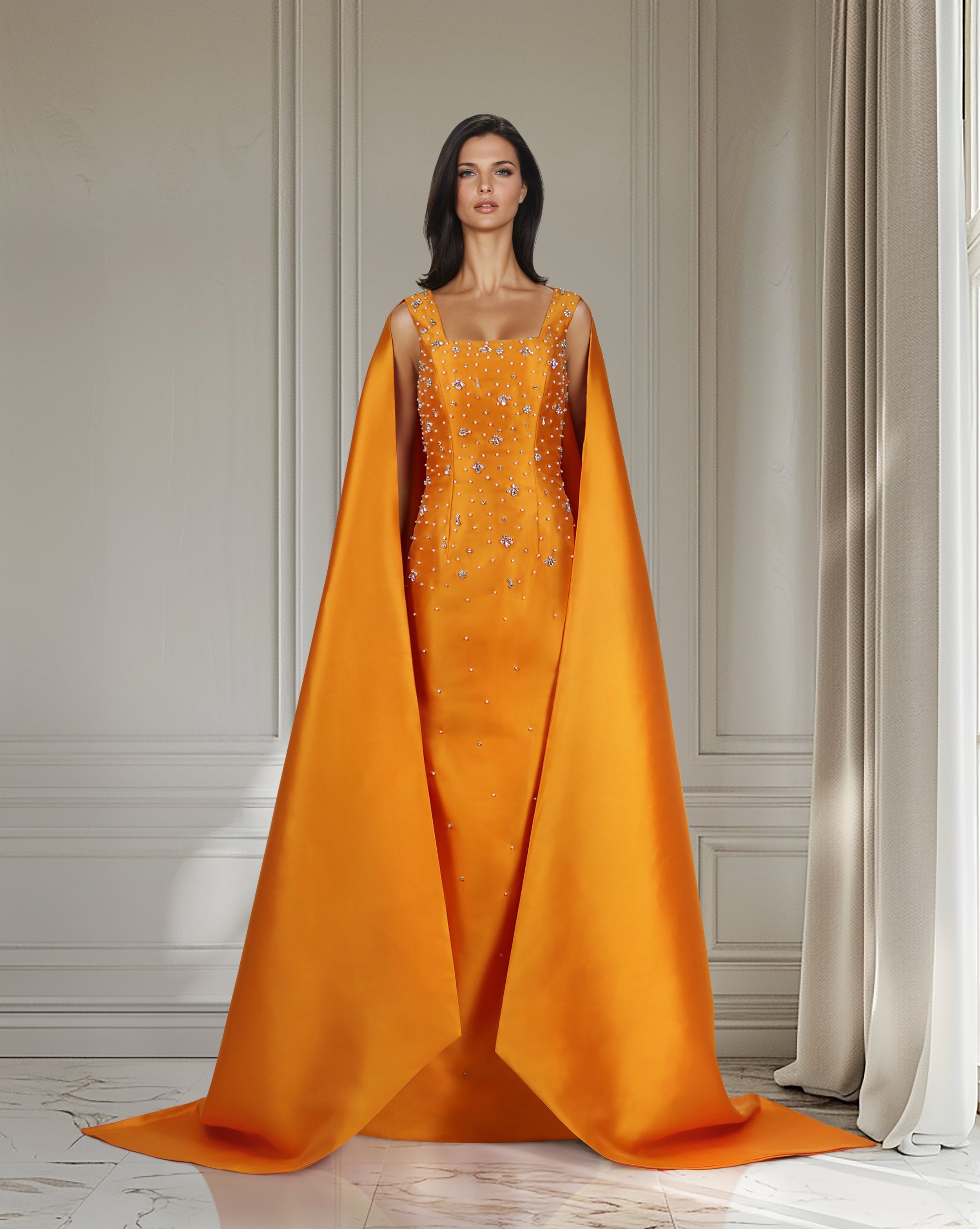 Beaded dress with maxi cape  - ALASII