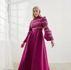 Embellished high-neck A-line midi dress – Silie