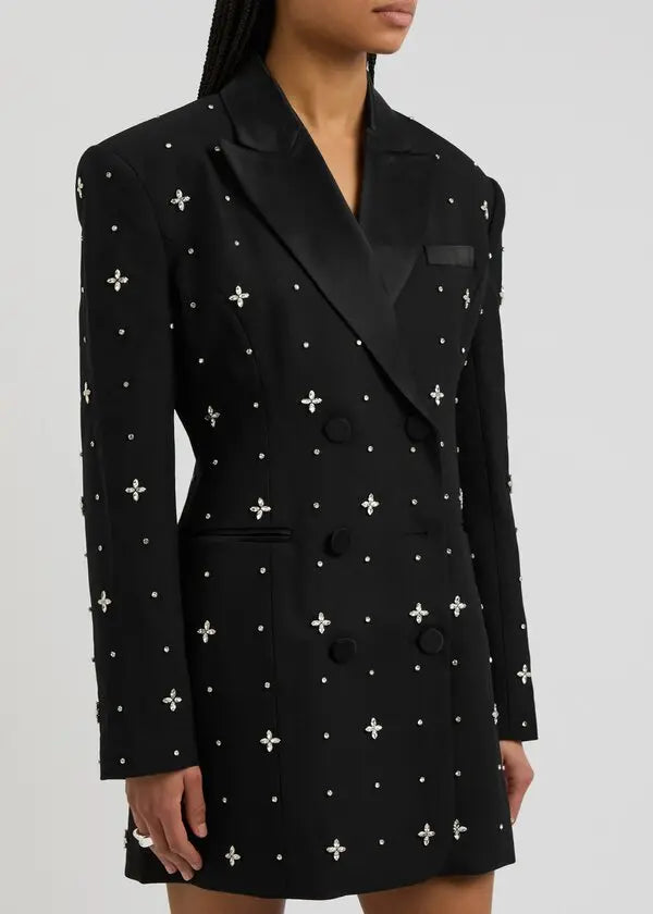 Embellished blazer mini dress with satin lapels – STEERLA
