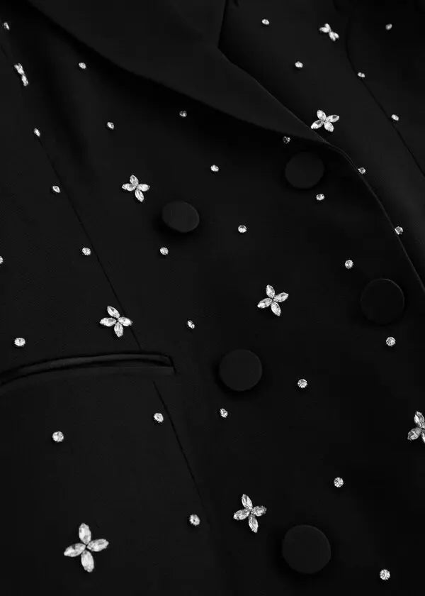 Embellished blazer mini dress with satin lapels – STEERLA