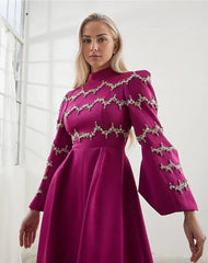 Embellished high-neck A-line midi dress – Silie