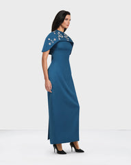 Blue column dress with beaded Capelet  - SURIYA
