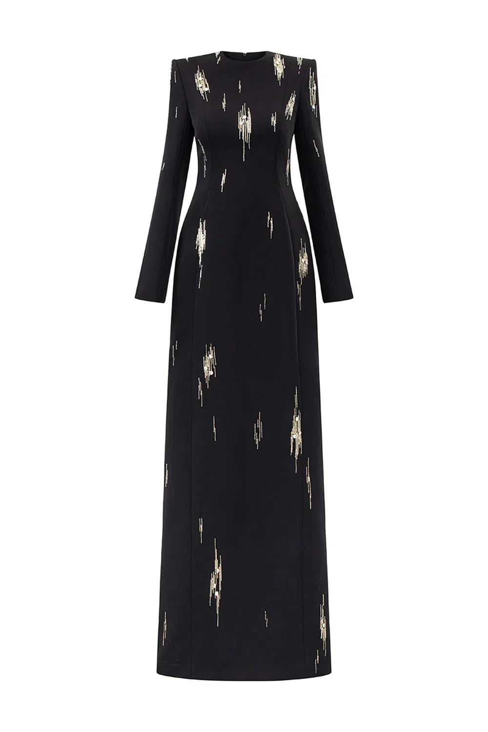 Long-Sleeve Column Dress with Metallic Embellishments - STELLAR