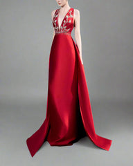 Plunging Halter Gown with Embellished Bodice - Susan