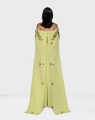 Strapless dress with back cape and 3D flowers - ZOSIME