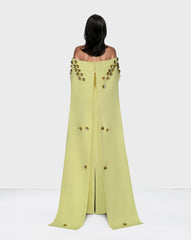 Strapless dress with back cape and 3D flowers - ZOSIME