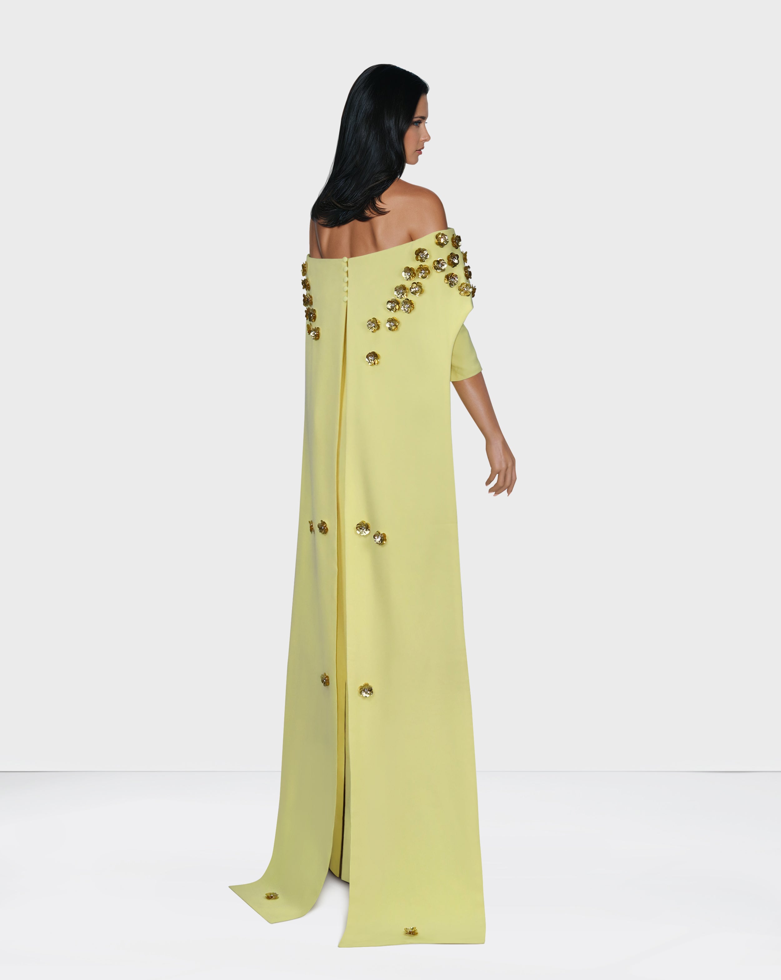 Strapless dress with back cape and 3D flowers - ZOSIME