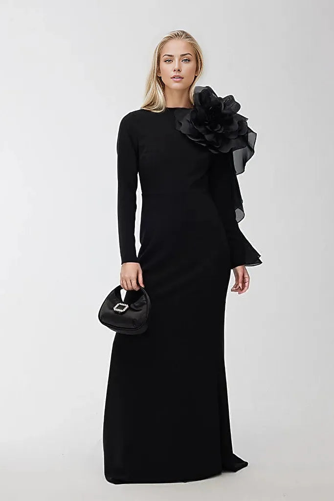 floral-shoulder crepe gown – Golan
